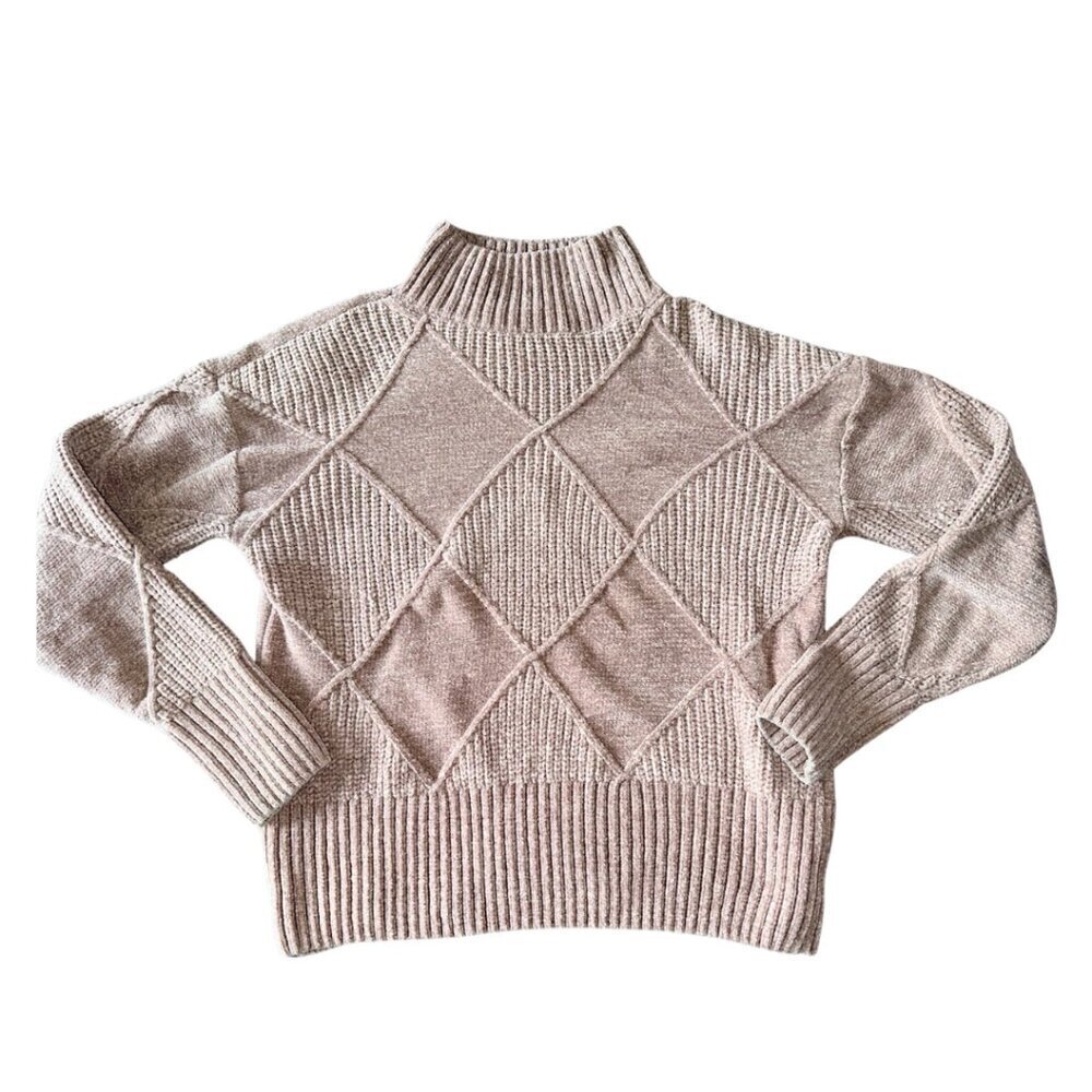 Velvet Soft Chunky Knit Tan Turtleneck Sweater / Women's Small